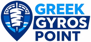 Greek Gyros Point logo with blue location pin containing stylized gyro sandwich icon